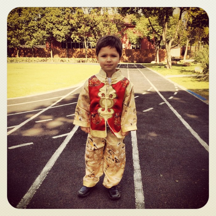 Of course, Luke started showing off his kung fu moves immediately after putting on this outfit.