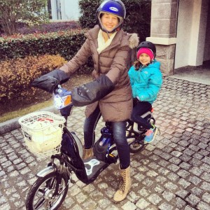 Our "mobike" : Our new Shanghai ride. The roads here have a separate bike lane because so many people depend on this as their main transportation.