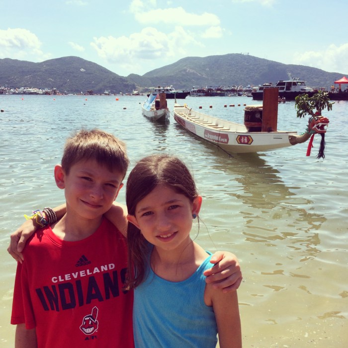 Watching the dragon boat races at Stanley Beach.