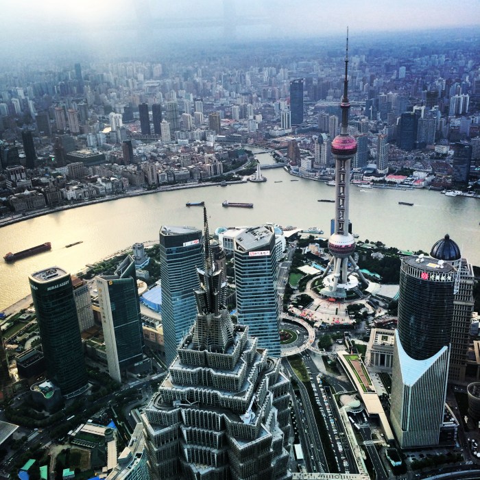 The view from the 100th floor of the Shanghai World Financial Center. 