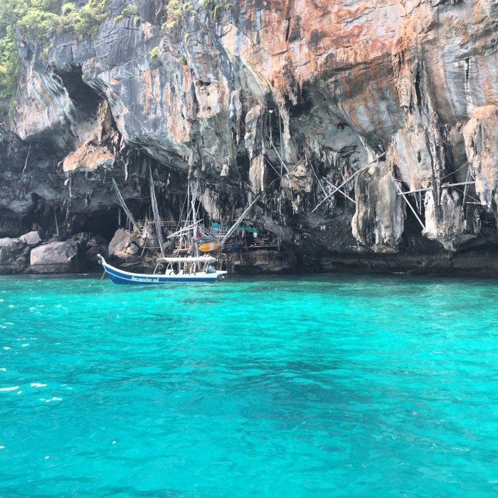 A cave where "birds nest soup" is collected. The farming of this product is a key part of traditional Phi Phi life and it's economy.