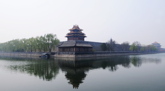 Looking back at the wall surrounding the Forbidden City.