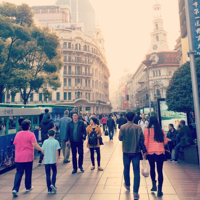 Walking down East Nanjing Road.