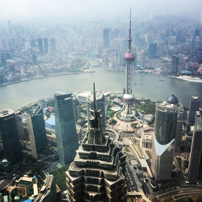 The view from the 100th floor of the Shanghai World Financial Center.