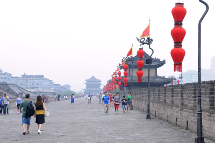 John and Kate biking on the city wall. (center of image)