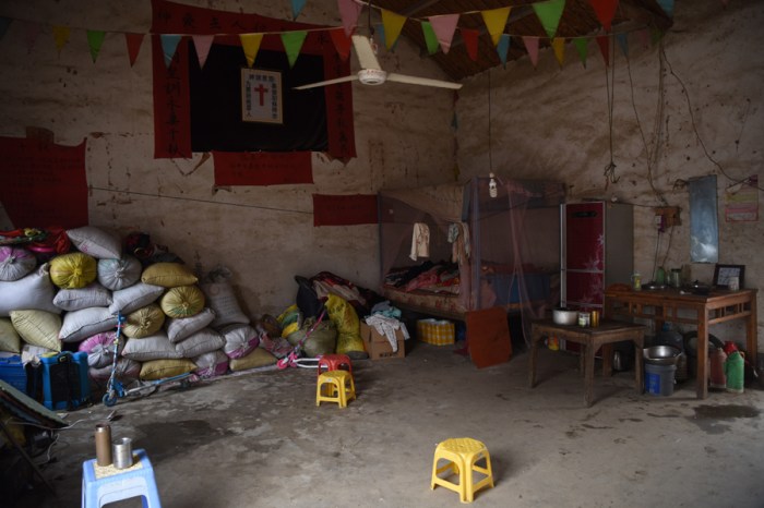 Inside their one-room home. 
