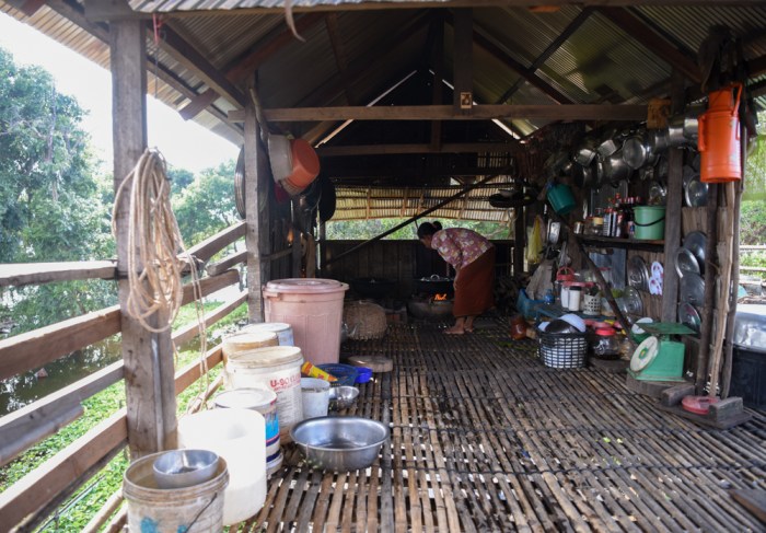 Inside a floating home kitchen.